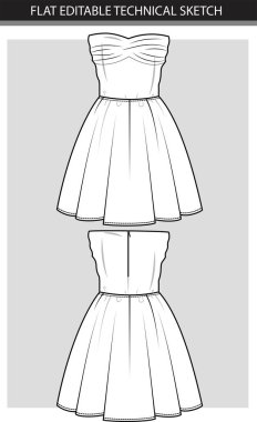 Askısız Kokteyl Kadınlar için Düz Çizim Şablonu, etek, bluz, tunik, etek.