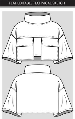 Kırpılmış Ceketin Cepli Düz Teknik Çizimi