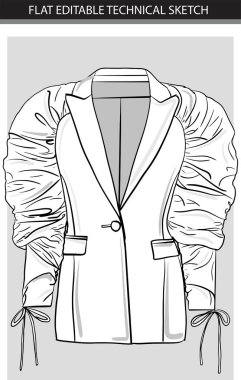 Bir Kadın Ceketinin Düz Düzenlenebilir Teknik Çizimi