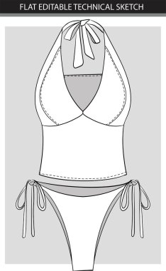 Halter Top Bikini Düz Teknik Çizim