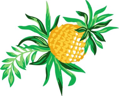 Beyaz arka planda yaprakları olan bir ananas çizimi.