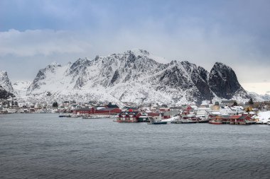 The magic scenic view of Lofoten in the winter. Travel and visit Norway clipart