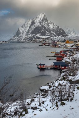 The magic scenic view of Lofoten in the winter. Travel and visit Norway clipart