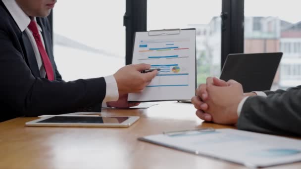Business Man Present Information Benefits Executives Appreciate Work Financial Data — Stock video