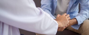 man with mental health problems is consulting. psychiatrist is recording the patient's condition for treatment. encouragement, love and family problem, bipolar , depression patient, protect suicide