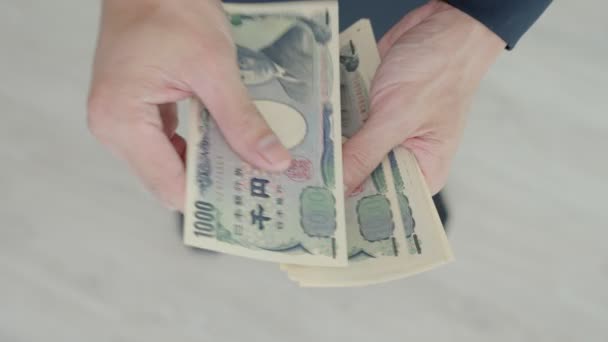 Argent Yen Japonais Gros Plan Yen Japonais Portée Main Monnaie — Video
