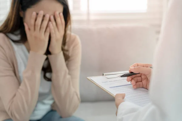 woman with mental health problems is consulting. psychiatrist is recording the patient's condition for treatment. encouragement, love and family problem, bipolar , depression patient, protect suicide