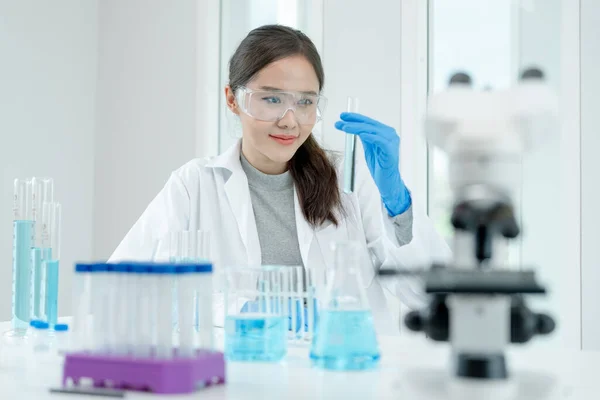 Scientist analyze biochemical sample in advanced scientific laboratory. Medical professional check chemical mix microbiological developmental of viral. Biotechnology research in science lab. cosmetic