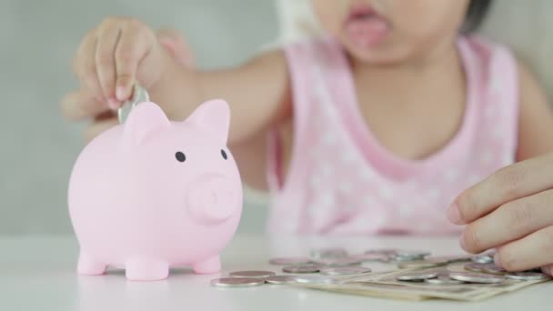 Money Children Putting Coin Saving Wealth Finance Insurance Investment Education — Video