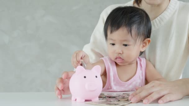 Money Children Putting Coin Saving Wealth Finance Insurance Investment Education — Videoclip de stoc