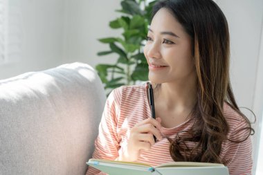 inspiration, writer, writing ,creative ,recreation for imagine, Beautiful Asia attractive young woman writing ideas on notebook, to do list, good thinking work, journalist, Stylish, Dream image, relax