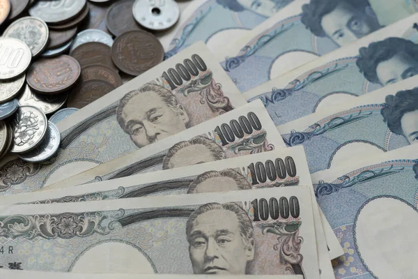 Argent Yen Japonais Gros Plan Yen Japonais Portée Main Monnaie — Photo
