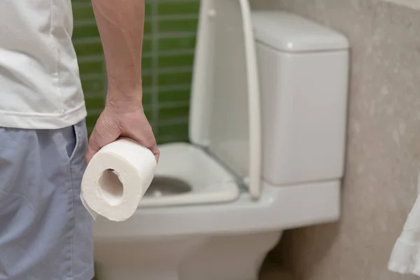 Obstipação Diarréia Banheiro Magoar Homem Tocar Barriga Dor Estômago Problema — Fotografia de Stock