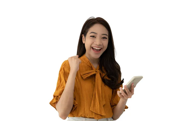 Asian Beautiful Woman Exited Surprise Face Expression Female Feels Shocked — Foto Stock