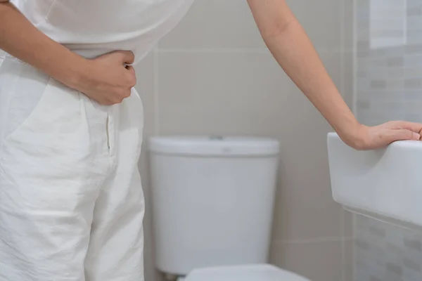 Constipation Diarrhea Bathroom Hurt Man Touch Belly Stomach Ache Painful — 图库照片