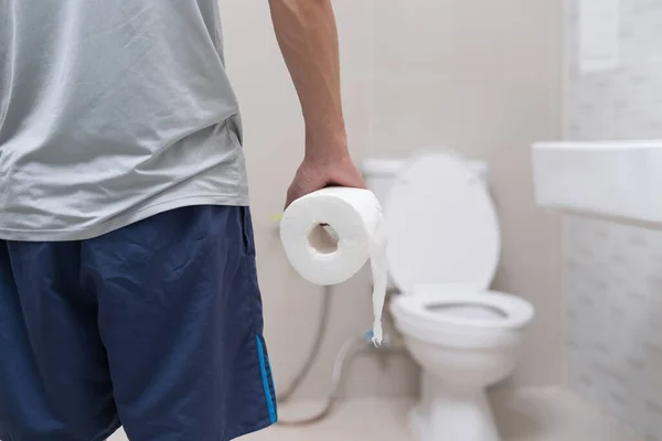 Constipation Diarrhea Bathroom Hurt Man Touch Belly Stomach Ache Painful — Fotografia de Stock