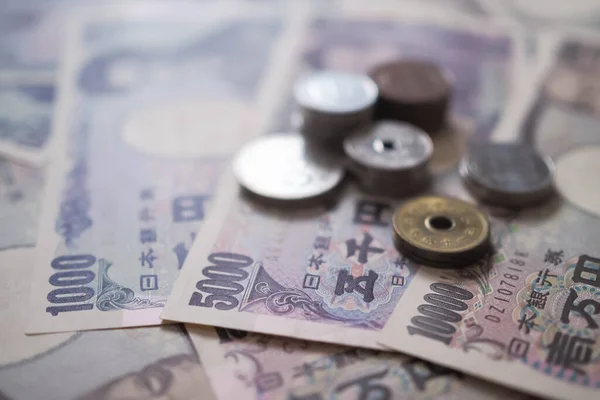 Japońskie Jenowe Pieniądze Zbliżenie Japońskiego Jena Rękę Waluta Japonii Która — Zdjęcie stockowe
