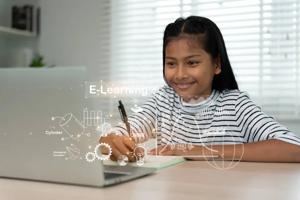 Curso Online Tutor Online Para Crianças Asiáticas Videoconferência Sobre Laptop — Fotografia de Stock