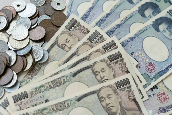 Japońskie Jenowe Pieniądze Zbliżenie Japońskiego Jena Rękę Waluta Japonii Która — Zdjęcie stockowe