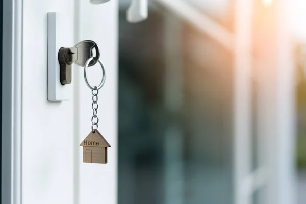 Landlord Key Unlocking House Plugged Door Second Hand House Rent — Foto de Stock