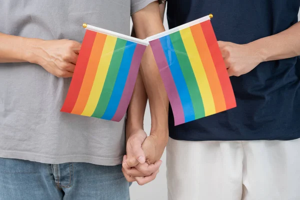 Grupo Lgbt Bisexualidades Masculinas Pareja Tomados Mano Animar Mostrar Bandera —  Fotos de Stock