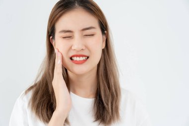 Asian woman feel toothache from gingivitis, female suffer tooth, decay problems, dental care. sensitive tooth, decay problem, bad breath, Gingival Recession, Oral Hygiene instruction, tooth extraction