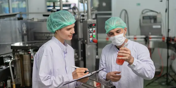quality supervisor food or beverages technician inspection about quality control food or beverages before send product to the customer. Production leader recheck ingredient and productivity