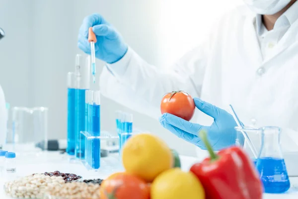 Científico Comprobar Residuos Químicos Alimentos Laboratorio Los Expertos Control Inspeccionan — Foto de Stock