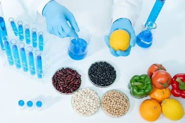 Scientist check chemical food residues in laboratory. Control experts inspect the concentration of chemical residues. hazards, ROHs standard, find prohibited substances, contaminate, Microbiologist