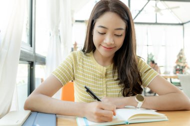 inspiration, writer, writing ,creative ,recreation for imagine, Beautiful Asia attractive young woman writing ideas on notebook, to do list, good thinking work, journalist, Stylish, Dream image, relax