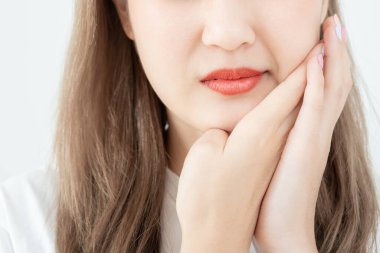 Asian woman feel toothache from gingivitis, female suffer tooth, decay problems, dental care. sensitive tooth, decay problem, bad breath, Gingival Recession, Oral Hygiene instruction, tooth extraction