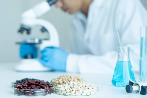 Scientist check chemical whole grains residues in laboratory. Control experts inspect the concentration of chemical residues. hazards, standard, prohibited substances, contaminate, Microbiologist