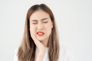 Asian woman feel toothache from gingivitis, female suffer tooth, decay problems, dental care. sensitive tooth, decay problem, bad breath, Gingival Recession, Oral Hygiene instruction, tooth extraction