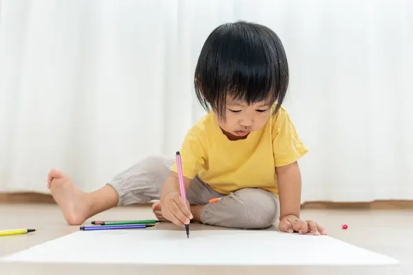 stock image Happy Asia children playing learning paint on paper. Activity, development, IQ, EQ, meditation, brain, muscles, essential skills, family having fun spending time together. Holiday