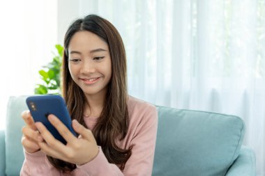 woman using smartphone for online shopping at home. Hand holding mobile phone with payment detail page display and credit card, stay home, technology, electronic commerce, internet, market place