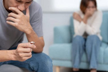 Divorce and quarrels. couples are desperate and disappointed after marriage. Husband and wife are sad, upset and frustrated after quarrels. distrust, love problems, betrayals. family problem.