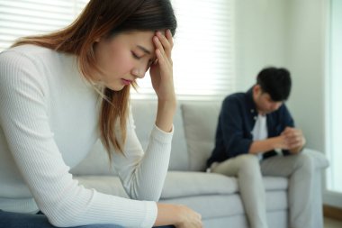 Divorce and quarrels. couples are desperate and disappointed after marriage. Husband and wife are sad, upset and frustrated after quarrels. distrust, love problems, betrayals. family problem.