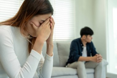 Divorce and quarrels. couples are desperate and disappointed after marriage. Husband and wife are sad, upset and frustrated after quarrels. distrust, love problems, betrayals. family problem.