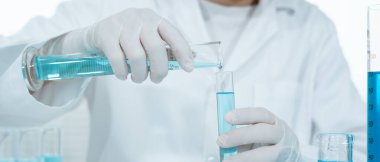 Scientist analyze biochemical sample in advanced scientific laboratory. Medical professional check chemical mix microbiological developmental of viral. Biotechnology research in science lab. cosmetic