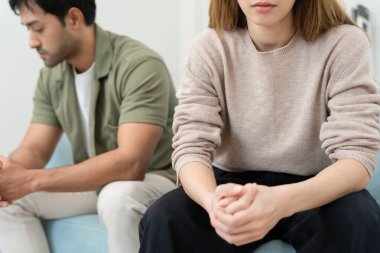 Divorce and quarrels. couples are desperate and disappointed after marriage. Husband and wife are sad, upset and frustrated after quarrels. distrust, love problems, betrayals. family problem