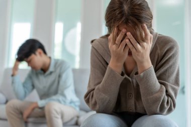 Divorce and quarrels. couples are desperate and disappointed after marriage. Husband and wife are sad, upset and frustrated after quarrels. distrust, love problems, betrayals. family problem.