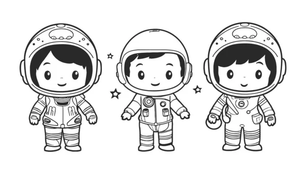 Coloring Paper Illustration Set Cute Astronaut Boys Generated — Stock Vector