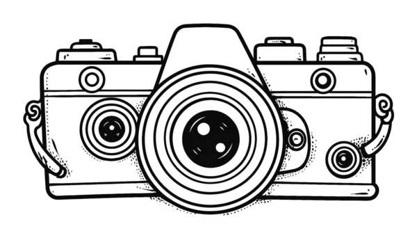 Illustration Vintage Camera Lineart Black White Generated — Stock Vector