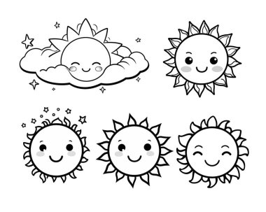 Vektör El Çizimi, Boyama Kitabı, Şirin Güneş Simgesi