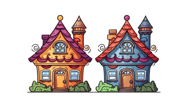 Vector Draw Set Fantasy House Colorful Vector Clipart — 스톡 벡터