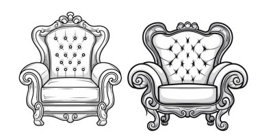 Klasik barok kanepe seti, skeç tarzı, vektör illüstrasyonu