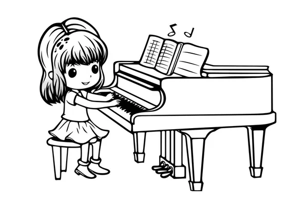 Remis Wektorowy Dziewczyna Grająca Fortepianie Ilustracja — Wektor stockowy