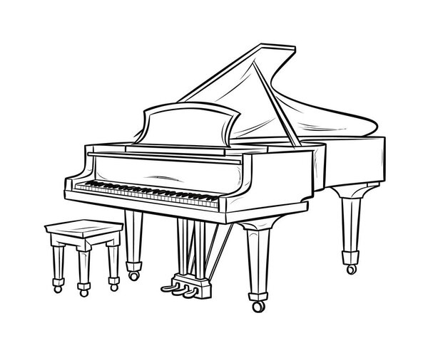 line piano, illustration, vector on white background.
