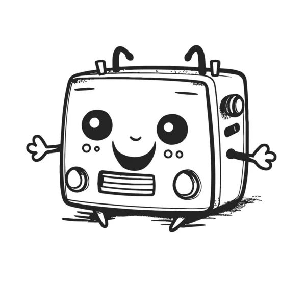 Rádio Retro Com Uma Imagem Personagem Desenho Animado Bonito —  Vetores de Stock