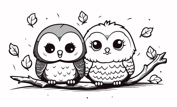 Cute Owls Owl Leaves — Stock Vector